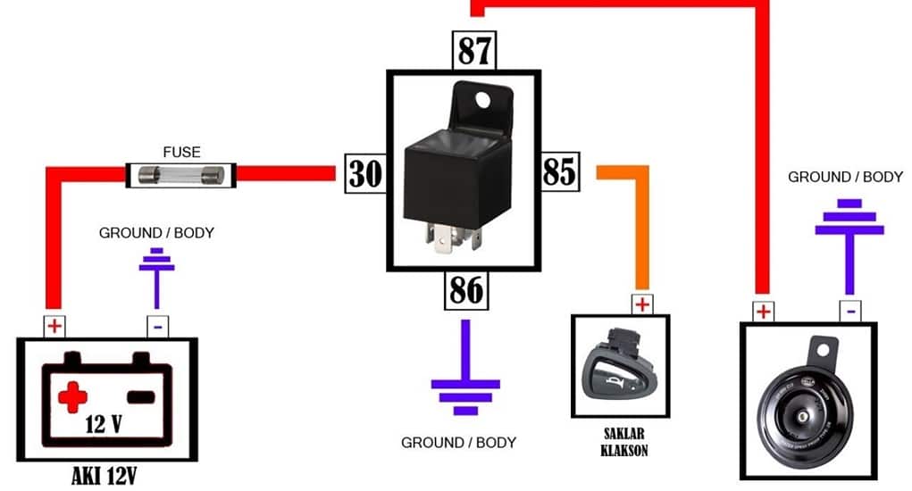 cara kerja relay ke lampu mobil